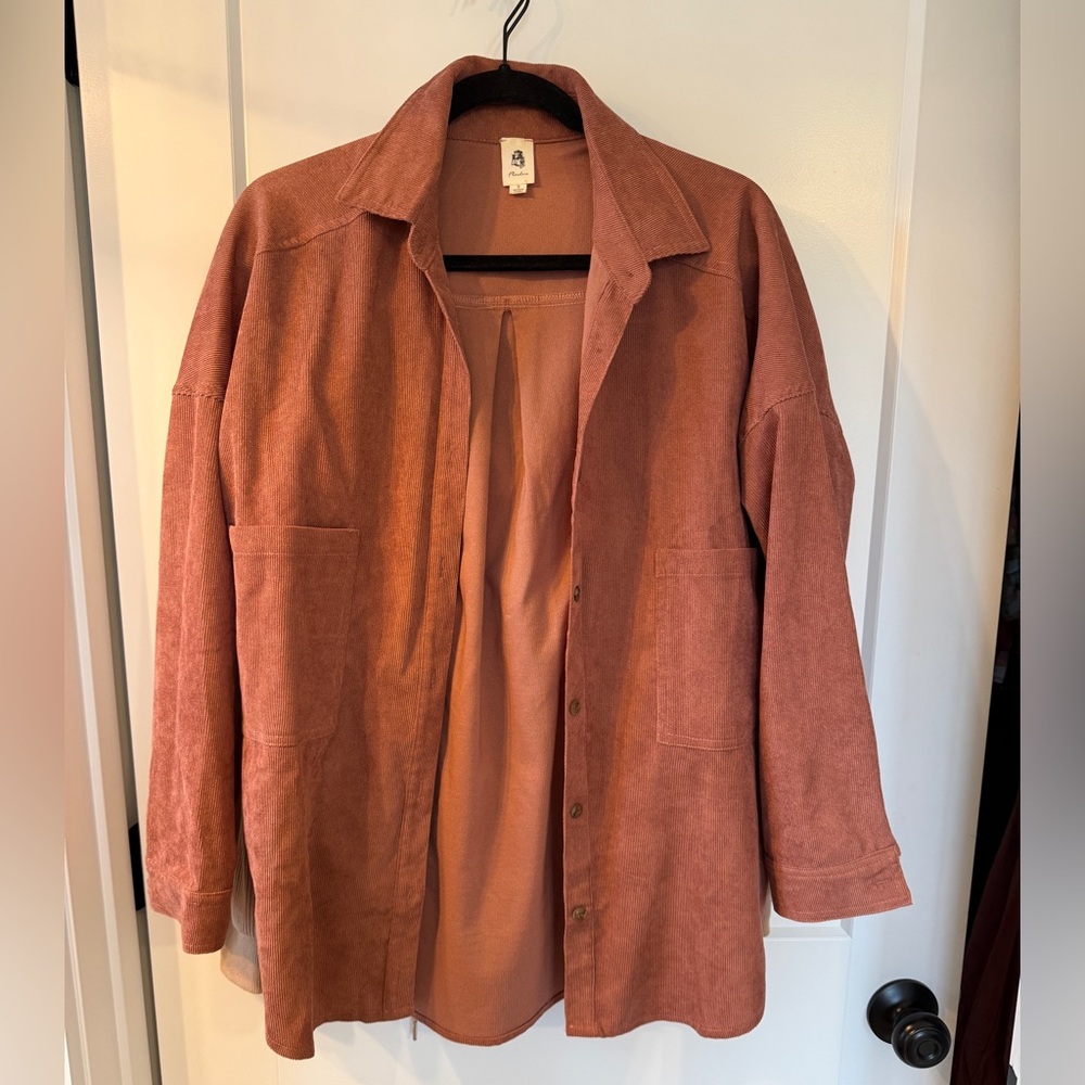 Flawless Women's Terracotta Utility Jacket size Small Ribbed Corduroy Shacket